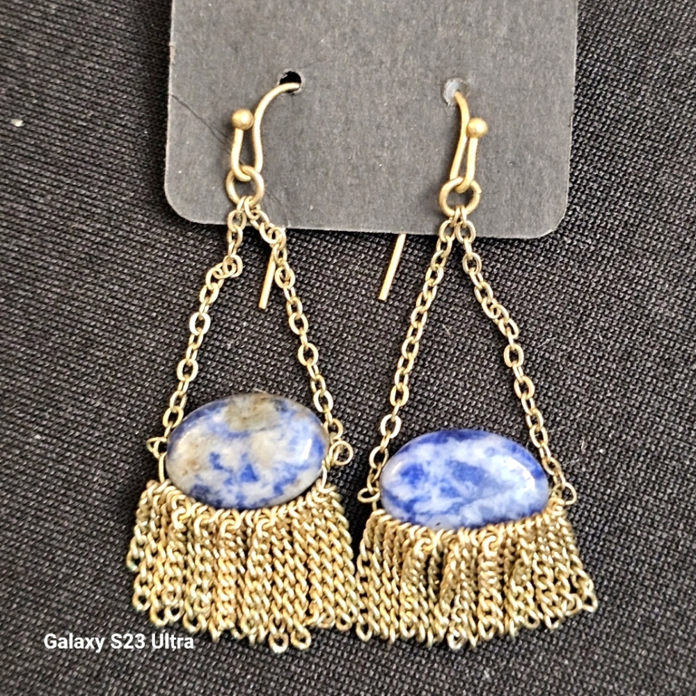NWT Blue Sodalite Gold Earrings